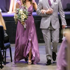 David’s Bridal Purple Cap Sleeve Bridesmaid Dress